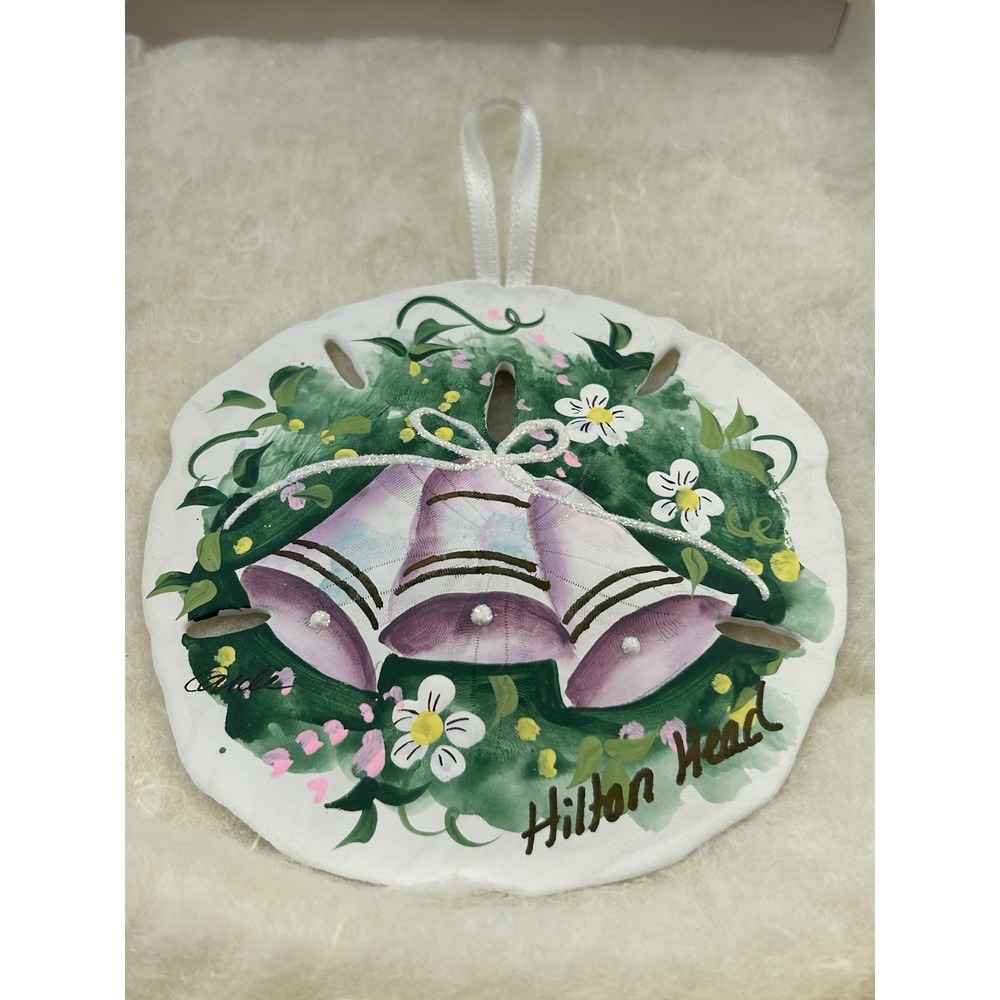 Vintage Hilton Head Sand Dollar Ornament Hand Painted Bells Old World Christmas